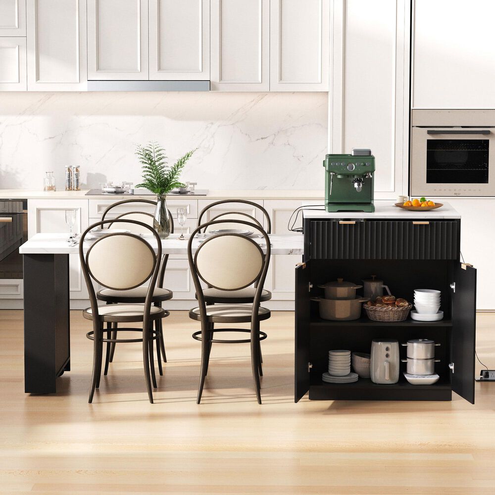 HOMLUX 83" Fluted Kitchen Island in Black, , large