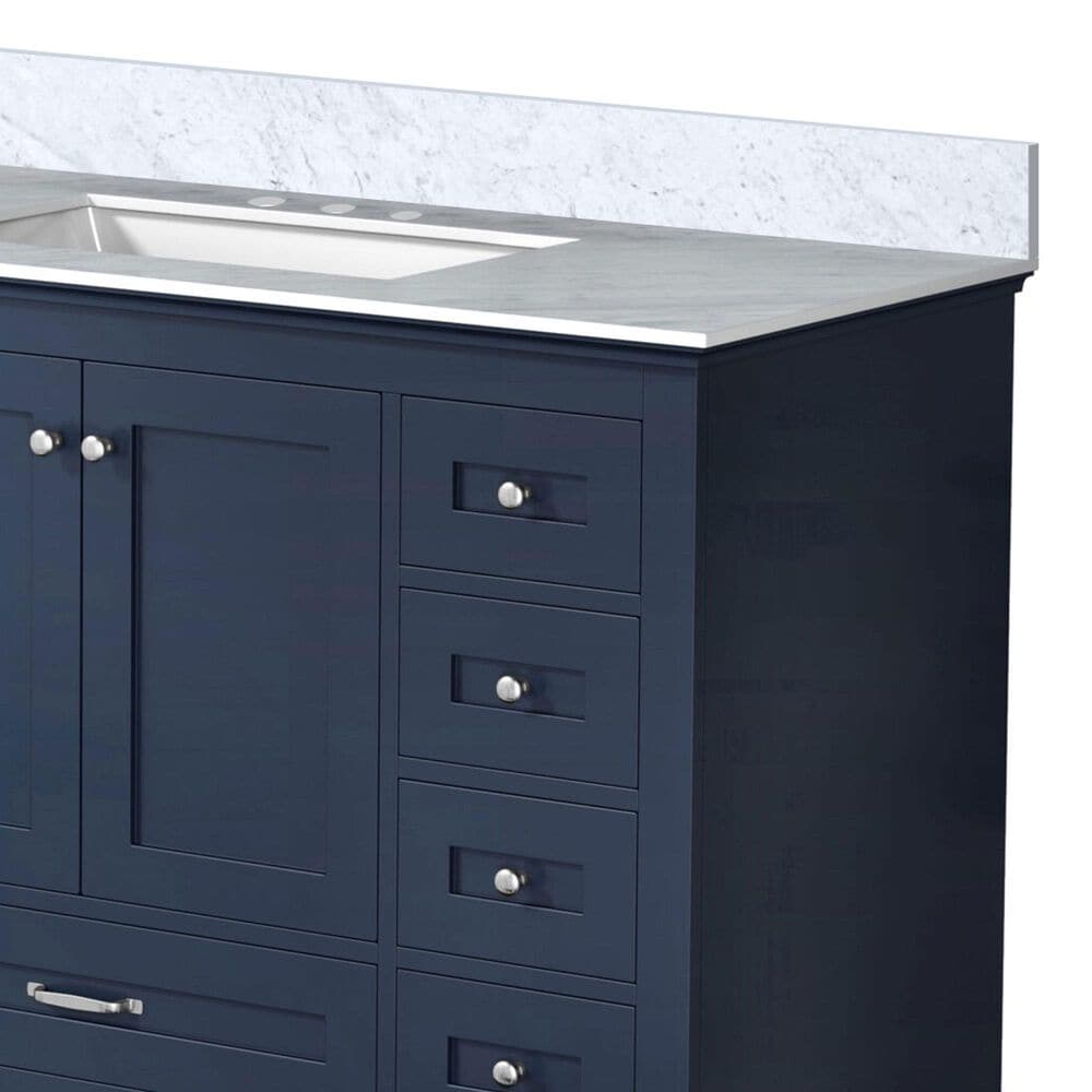 Lexora Home Dukes 84&quot; Double Bathroom Vanity in Navy Blue with 2 cm White Carrara Marble Top and Rectangular Sinks, , large