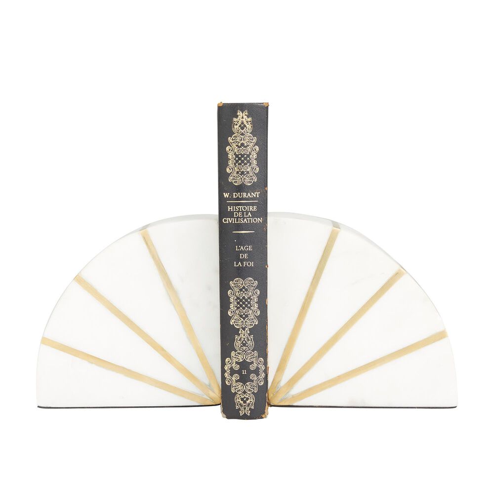Maple and Jade 5" Decorative Bookend in Matte White, Gray and Gold (Set of 2), , large