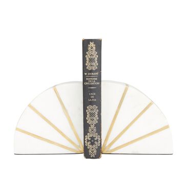 Maple and Jade 5" Decorative Bookend in Matte White, Gray and Gold (Set of 2), , large