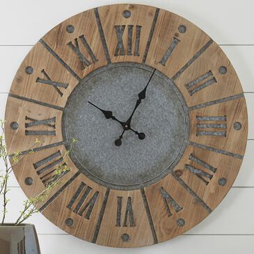 Signature Design by Ashley Payson Wall Clock in Antique Gray/Natural, , large