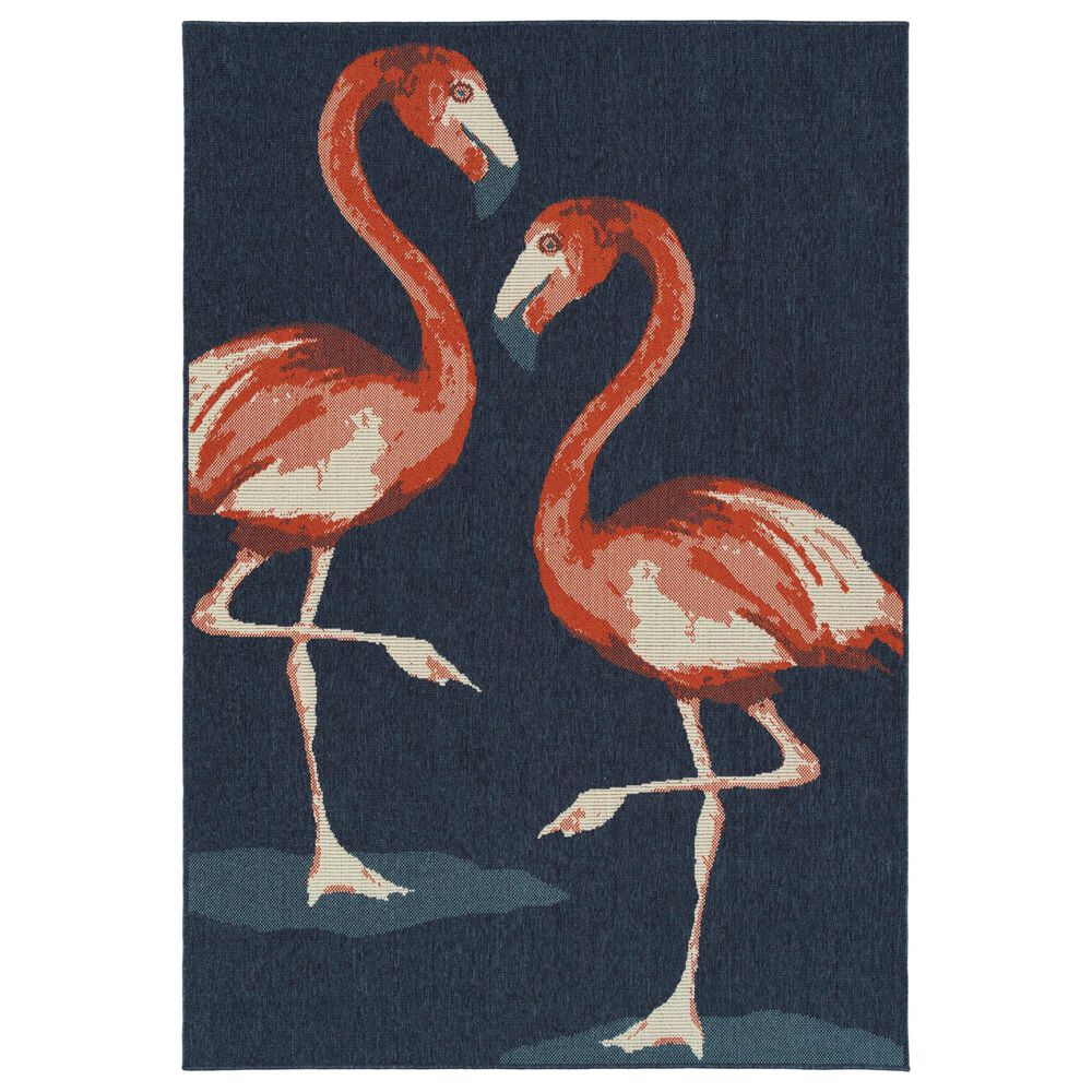 Kaleen Rugs Amalie 2"2" x 8" Navy, Ivory, Light Blue and Tangerine Indoor/Outdoor Runner, , large