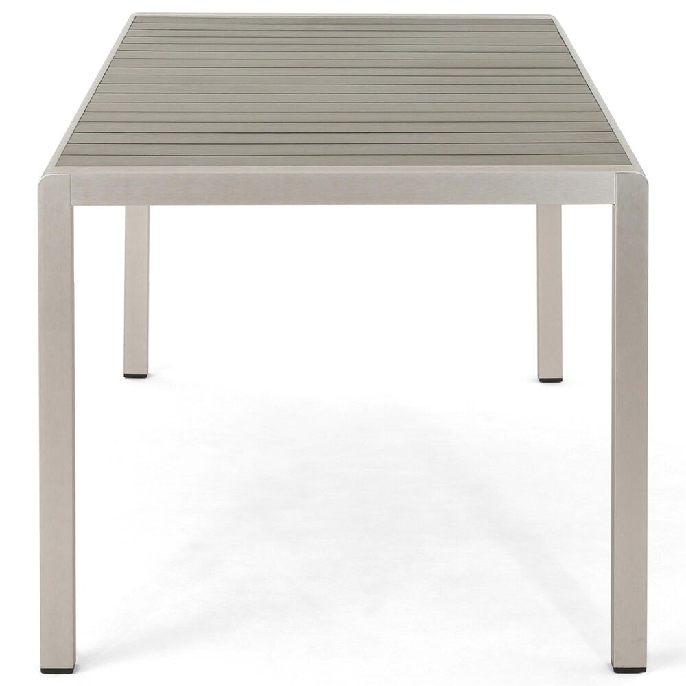 Hearth and Haven Coral Outdoor Aluminum Dining Table with Faux Wood Top in Gray, , large