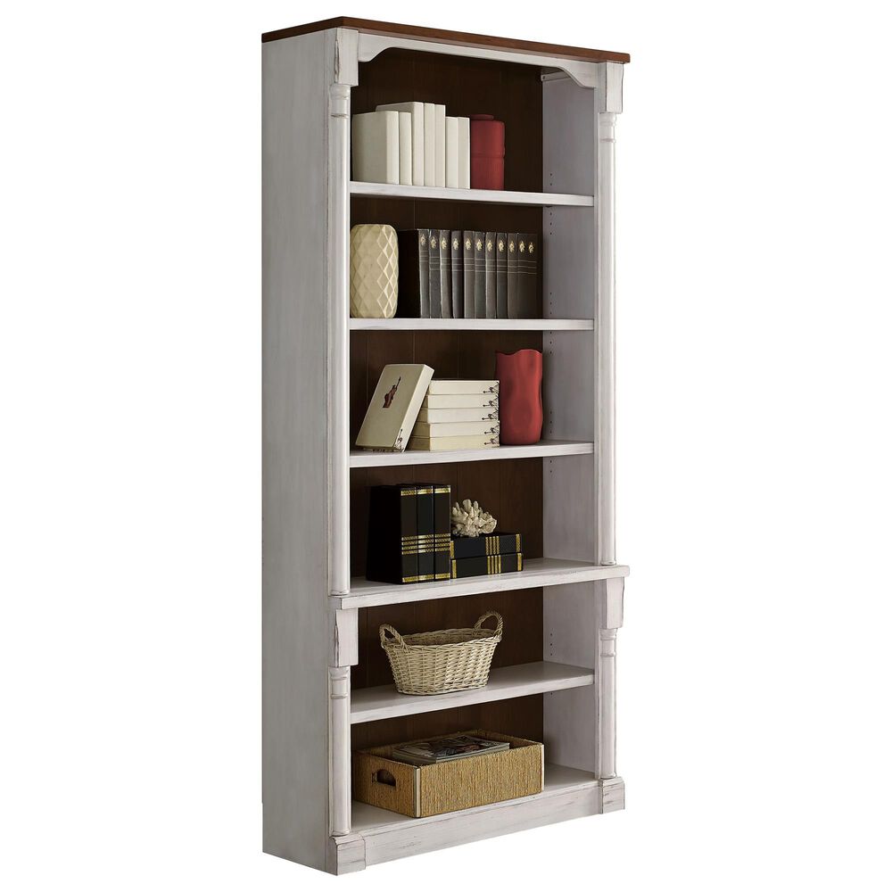 Wycliff Bay Durham 6-Shelf Bookcase in Weathered White and Cherry, , large