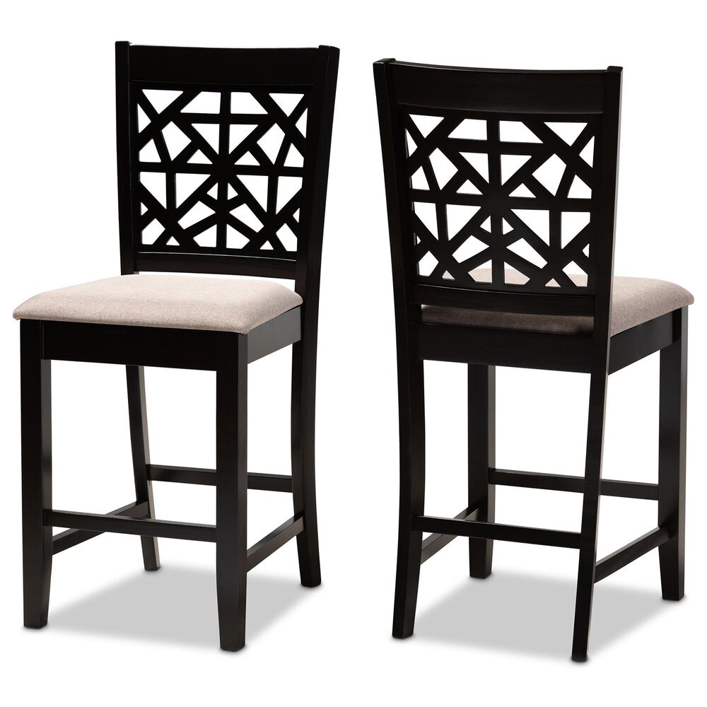 Baxton Studio Devon Counter Height Pub Chair with Sand Cushion in Espresso Brown (Set of 2), , large