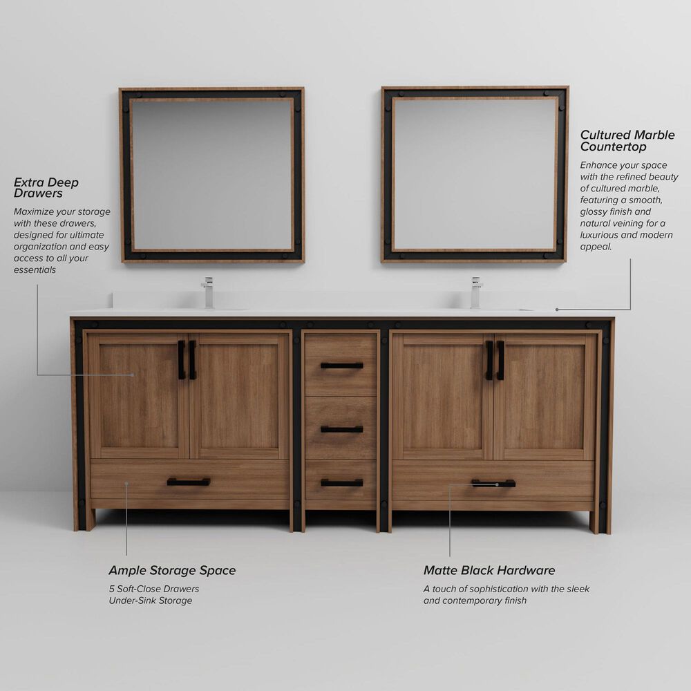 Lexora Home Ziva 84" Double Bathroom Vanity in Rustic Barnwood with 2 cm White Cultured Marble Top and Rectangular Sinks, , large