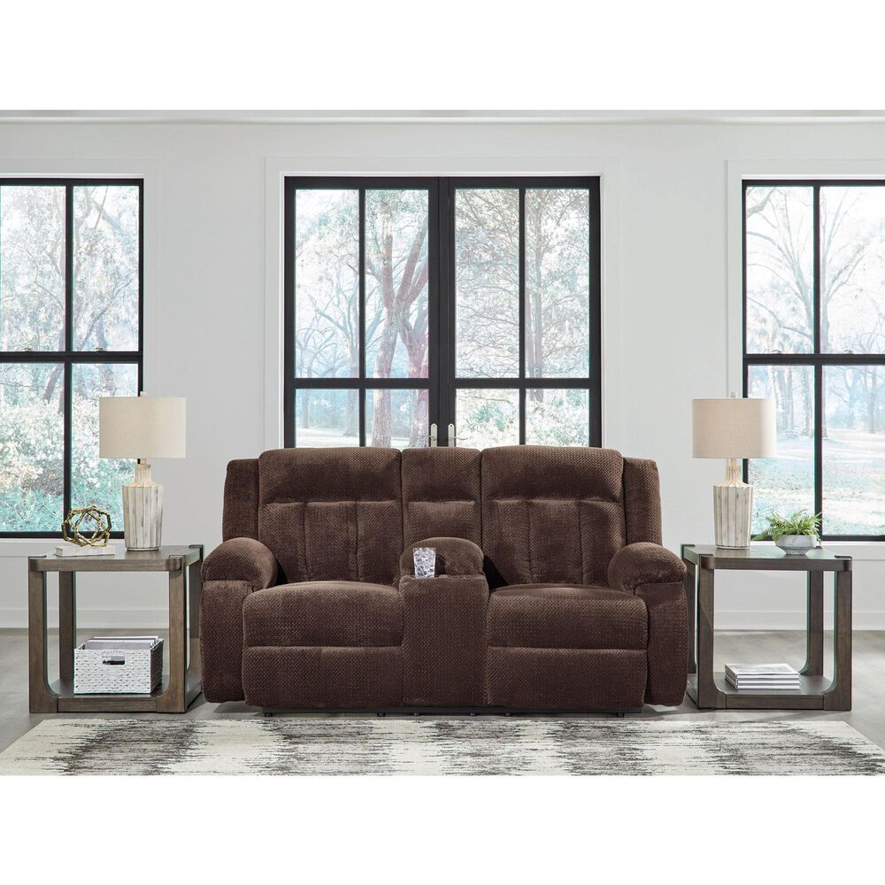 Ashley Observation Power Reclining Loveseat with Console in Chocolate Velvet, , large