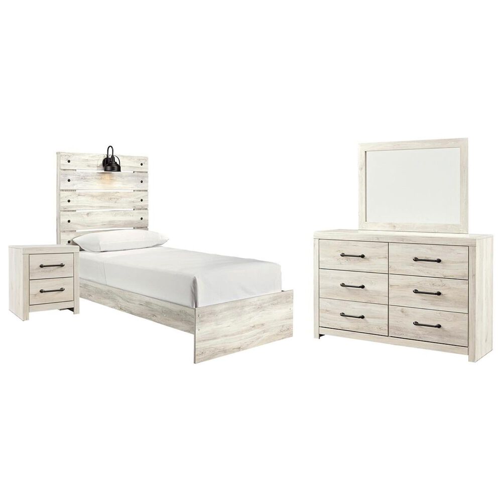 Signature Design by Ashley Cambeck 4 Piece Twin Bed Set in Whitewash with Lighting, , large