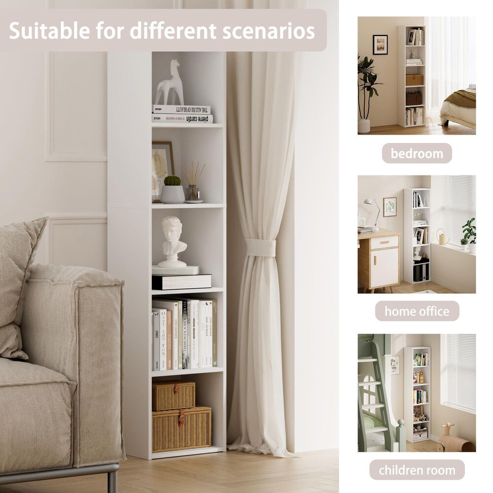 HOMLUX 5-Tier Cube Open Shelf Storage Organizer Bookcase in White, , large