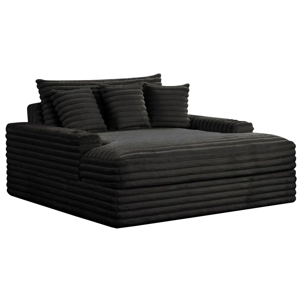 Furniture of America Tavedestrand Oversized Chaise Lounger with Cupholders and USB Ports in Black, , large