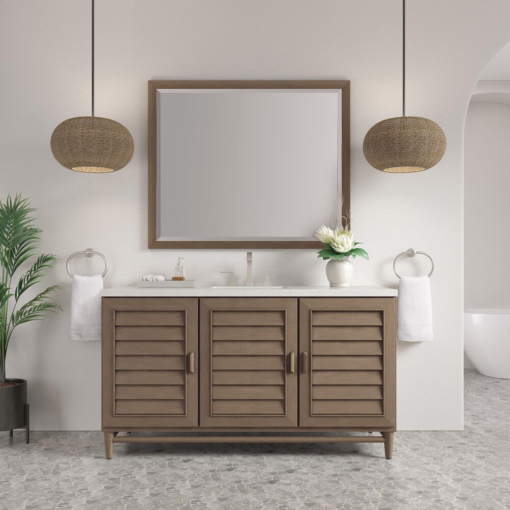 James Martin Vanities Portland 48&quot; Single Bathroom Vanity in Whitewashed Walnut with 3 cm Lime Delight Quartz Top and Rectangular Sink, , large