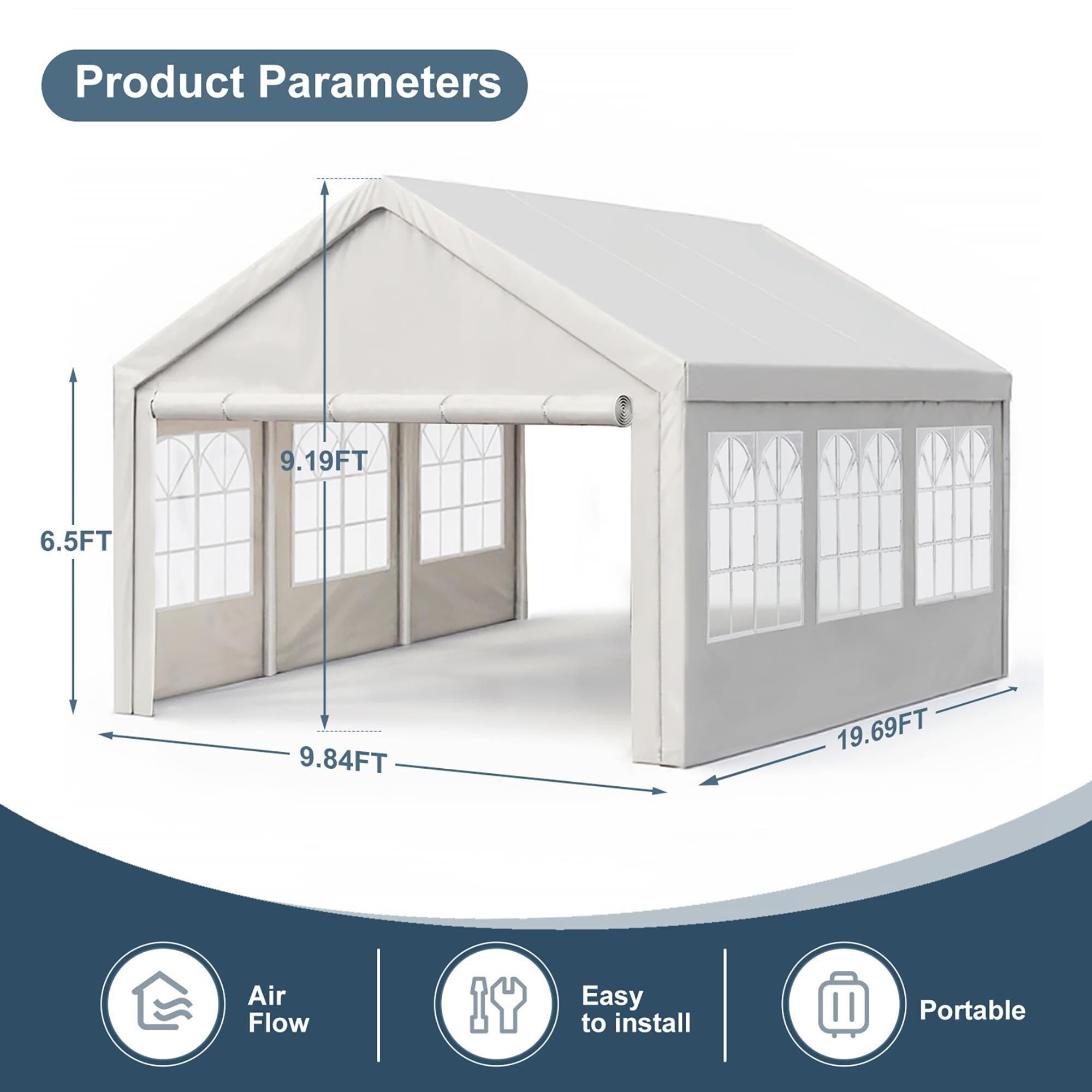HOMLUX 10' x 20' Outdoor Canopy Gazebo for Party and Carport in White
