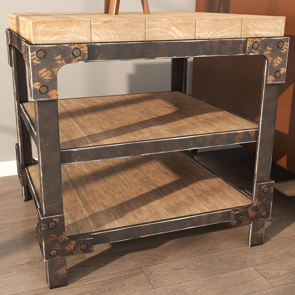 Maple and Jade 2-Shelf Accent End Table in Brown and Bronze, , large