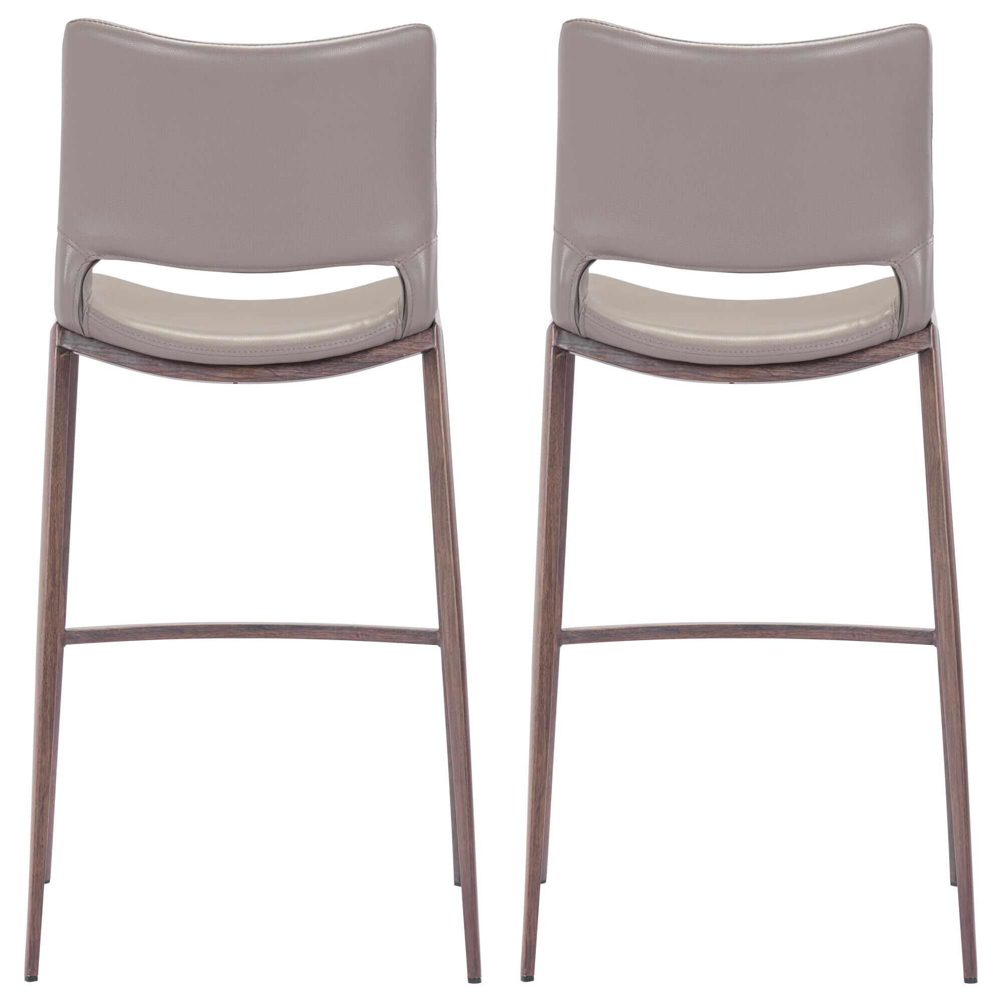 Zuo Modern Ace Bar Stool in Gray and Dark Brown (Set of 2)