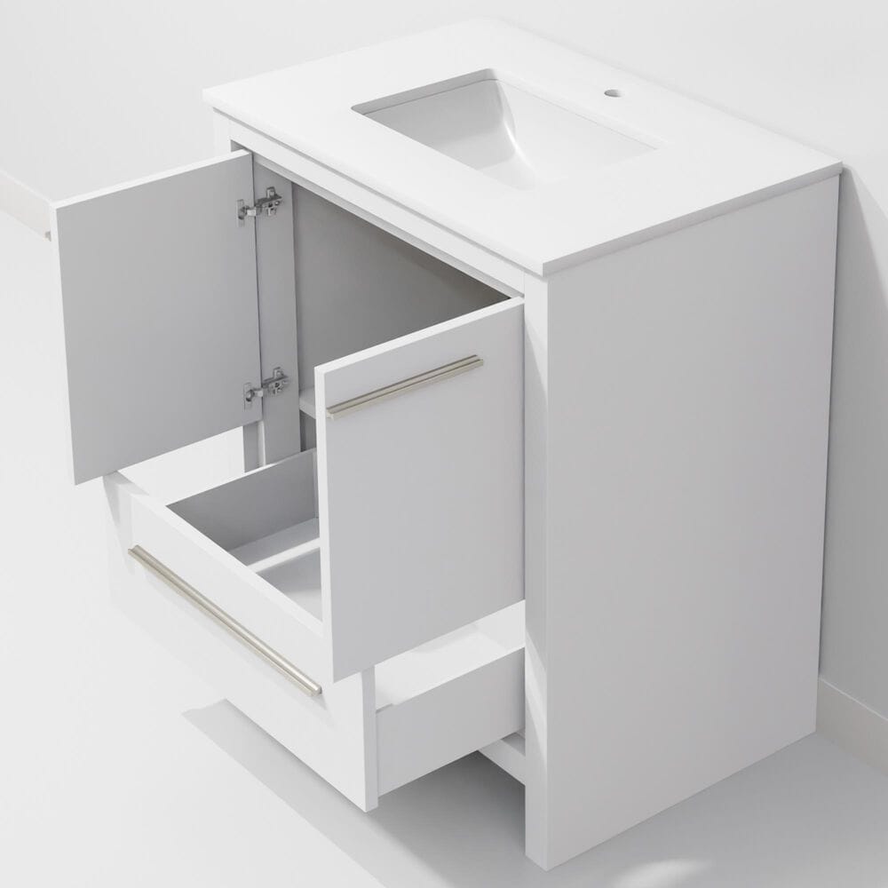 Lexora Home Lafarre 30" Single Bathroom Vanity in White with 2 cm White Quartz Top and Rectangular Sink, , large