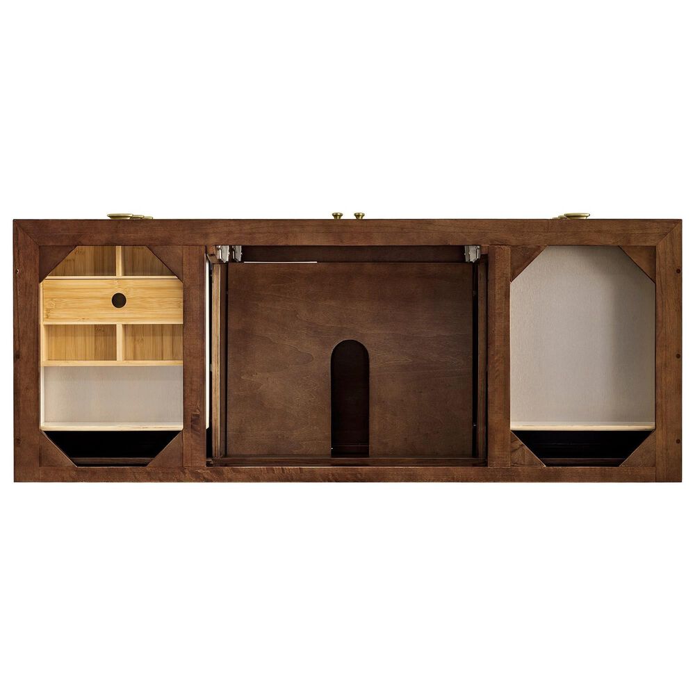 James Martin Vanities Amberly 60" Single Bathroom Vanity in Mid-Century Walnut with 3 cm Eternal Jasmine Pearl Silestone Top, Rectangular Sink and FreePower Wireless Charger, , large