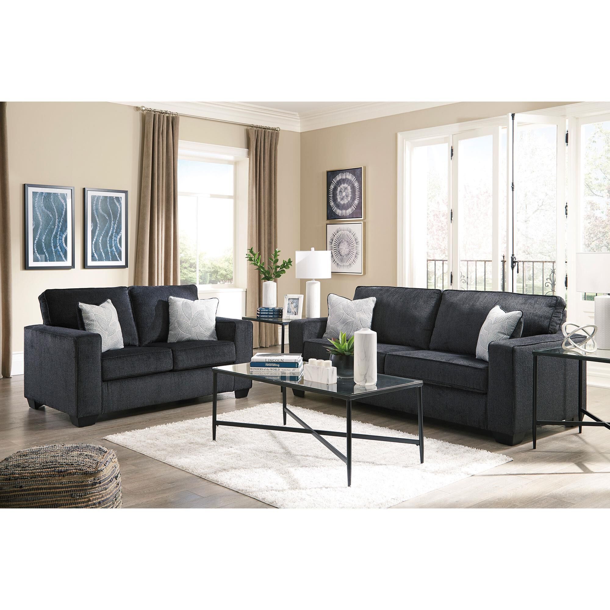 Ashley Altari Stationary Sofa and Loveseat Set in Slate