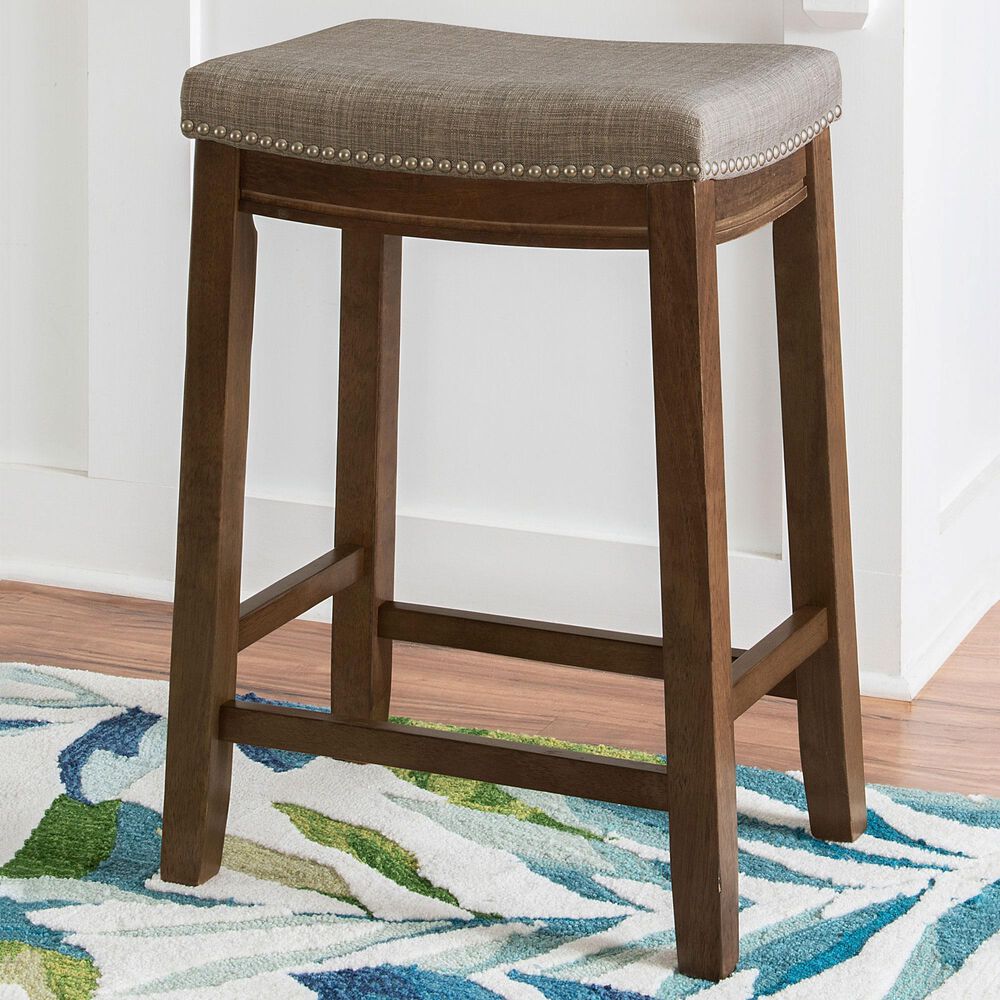 Linon Home Decor Claridge Counter Stool with Grey Cushion in Rustic Dark Brown, , large