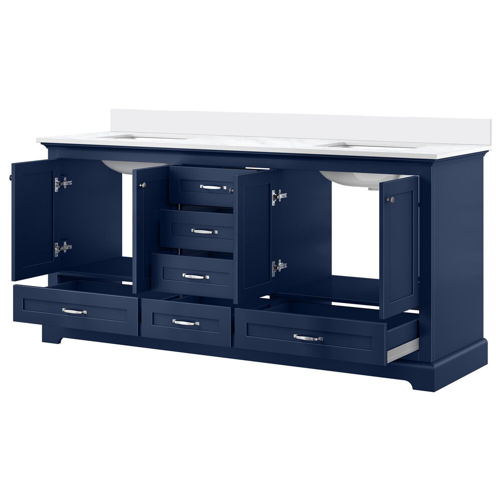 Lexora Home Dukes 72&quot; Double Bathroom Vanity in Navy Blue with 2 cm White Cultured Marble Top and Rectangular Sinks, , large