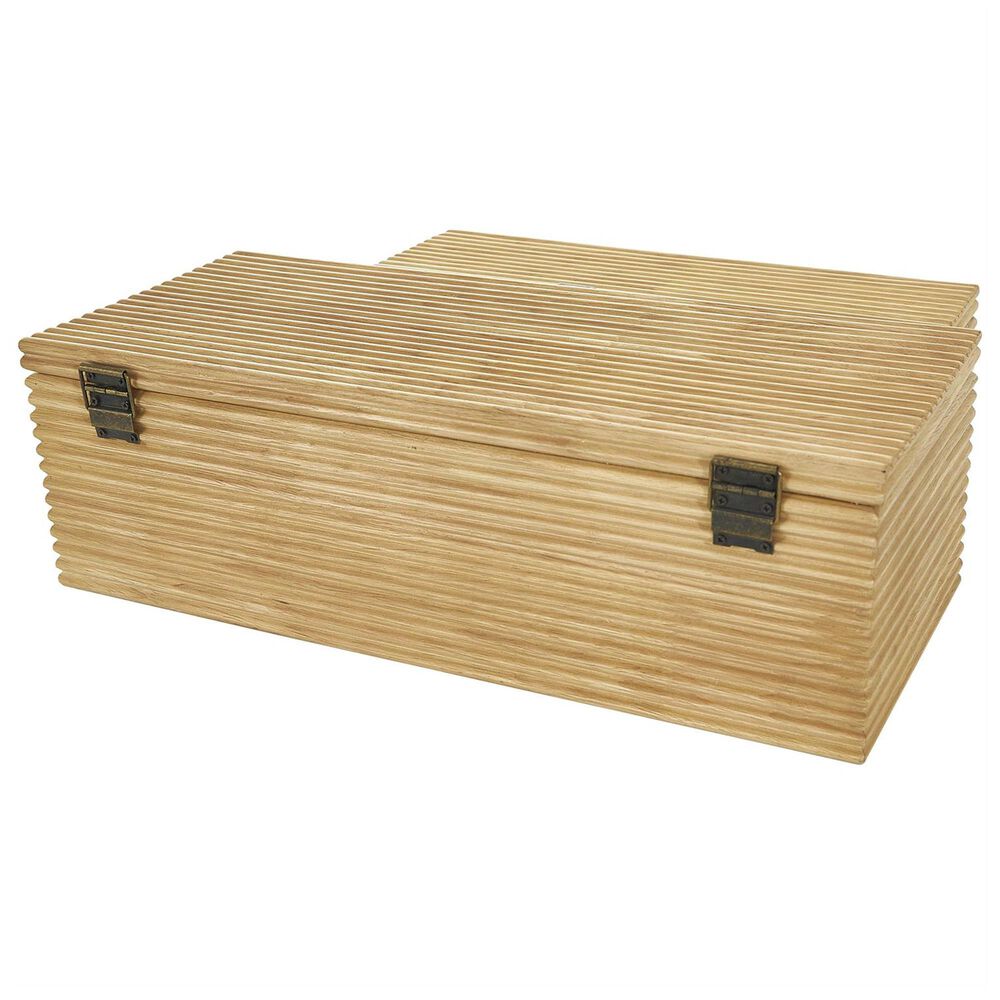 Maple and Jade 2-Piece Carved Linear Decorative Box Set in Light Brown, , large