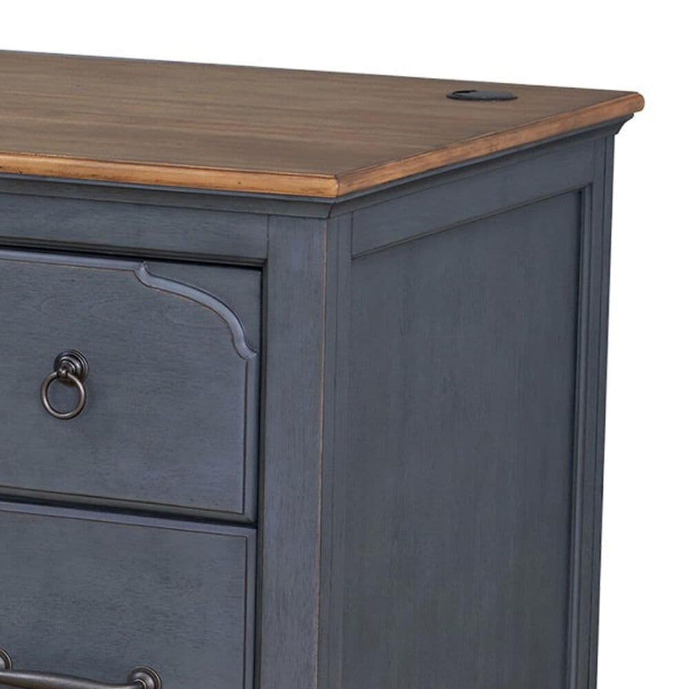 Legends Home Americana 2-Piece Executive Desk with Bookcase Pier Set in Corduroy Blue and Whiskey, , large
