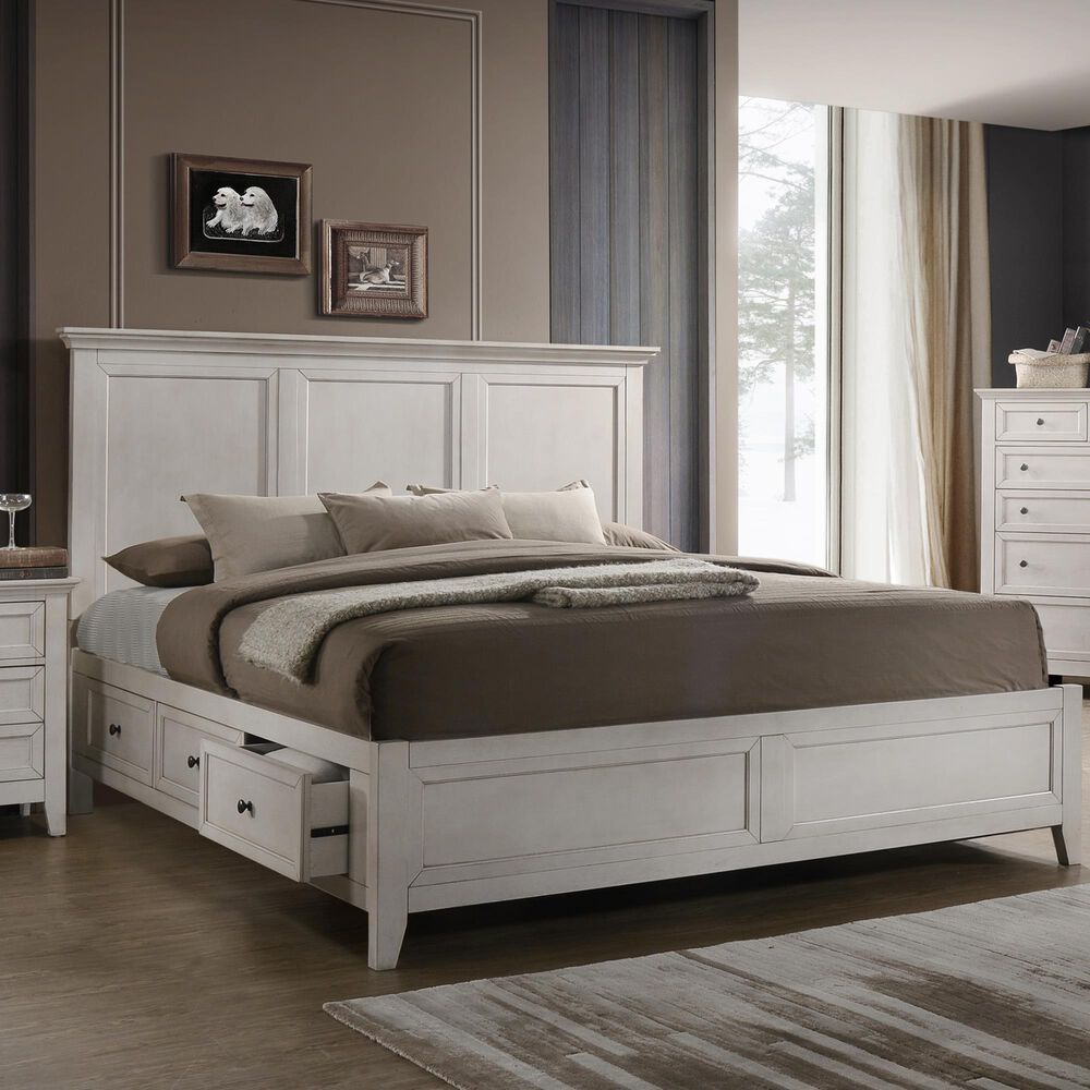 Hawthorne Furniture San Mateo 4-Piece Queen Storage Bedroom Set in Rustic White, , large