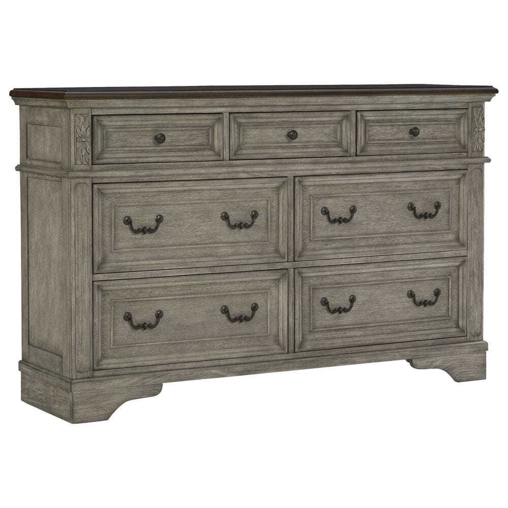 Ashley Lodenbay 7 Drawer Dresser with Mirror in Antiqued Gray and Walnut Brown, , large