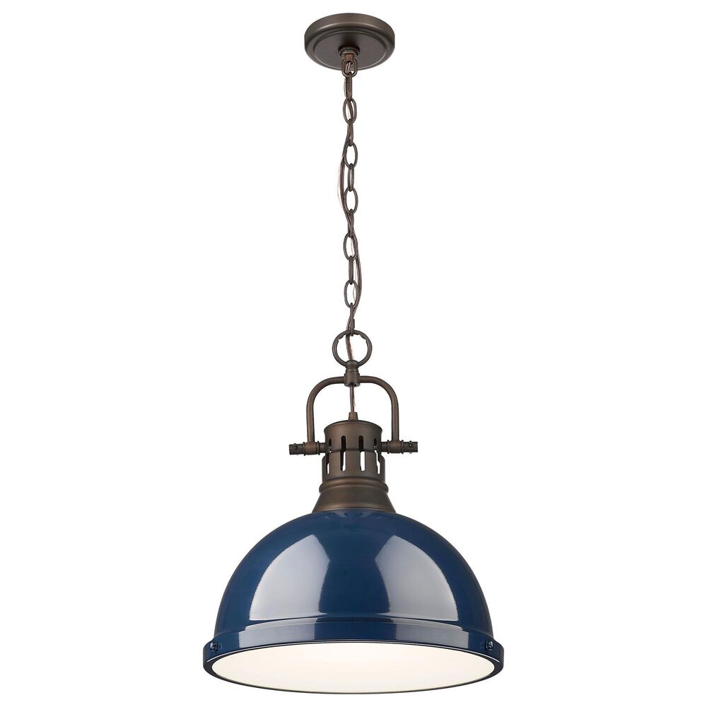 Golden Lighting Duncan 1-Light Pendant with Chain and Matte Navy Shade in Rubbed Bronze, , large