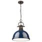 Golden Lighting Duncan 1-Light Pendant with Chain and Matte Navy Shade in Rubbed Bronze, , large