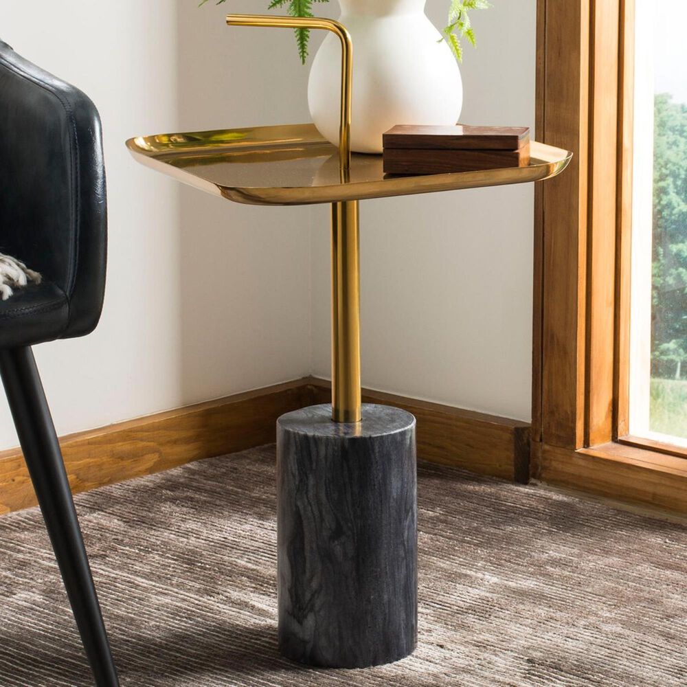Safavieh Artemis Square Side Table in Brass/Marble, , large