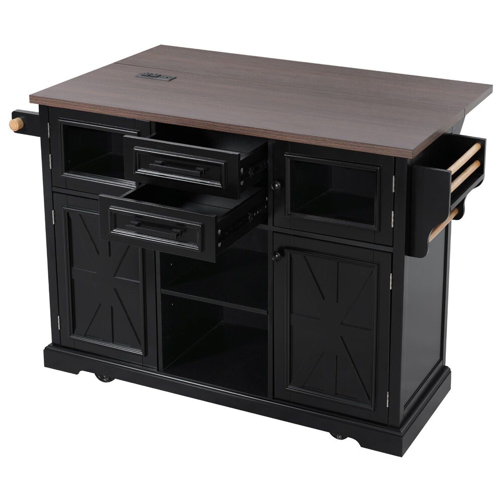 HOMLUX 54.9" Kitchen Island with Drop Leaf in Black and Brown, , large