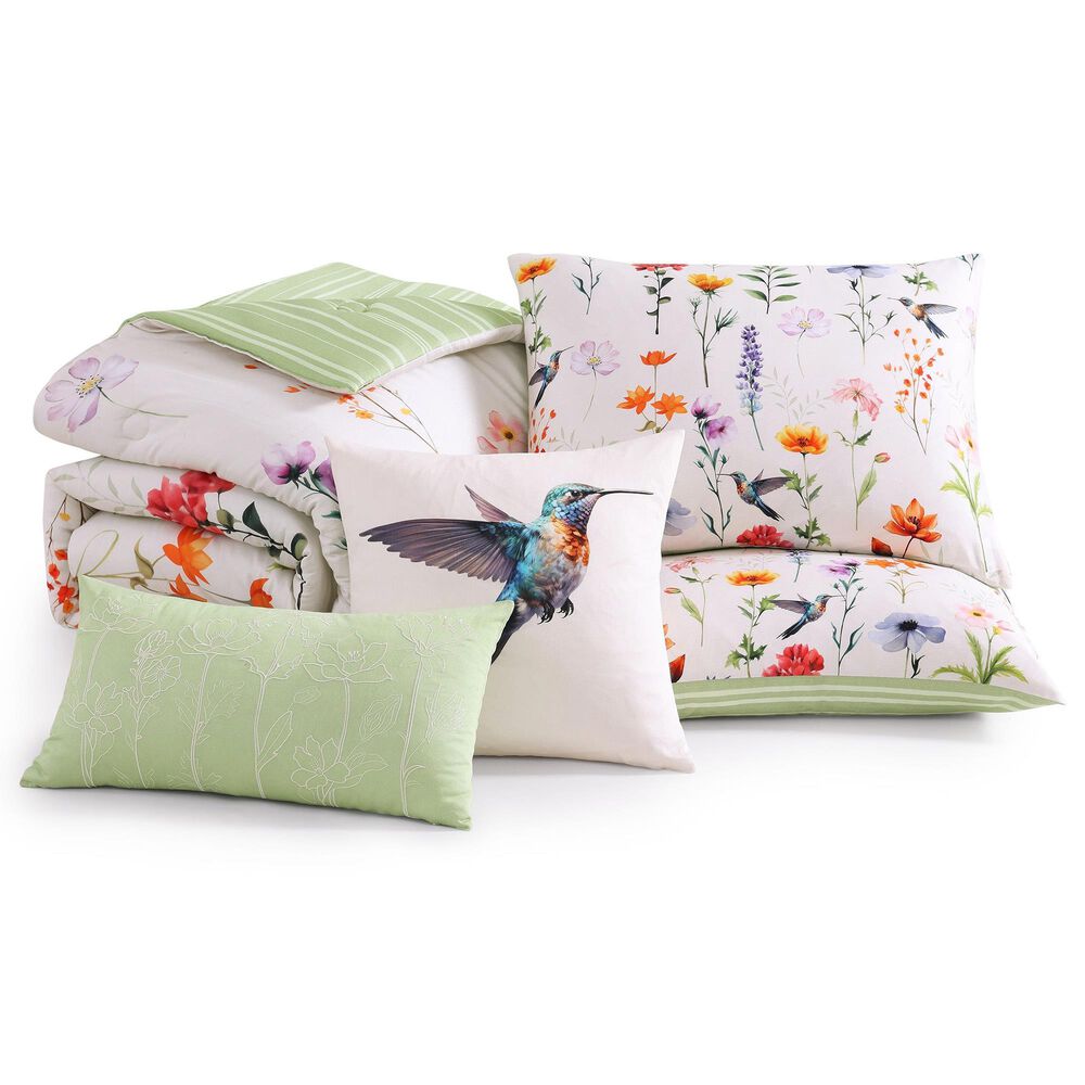 BEBEJAN Fresh Cut Flowers 5-Piece King Comforter Set in White, , large
