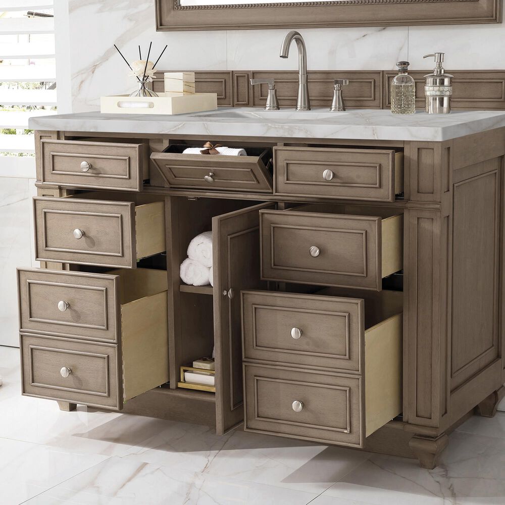 James Martin Vanities Bristol 48" Single Bathroom Vanity in Whitewashed Walnut with 3 cm Victorian Silver Quartz Top and Rectangular Sink, , large