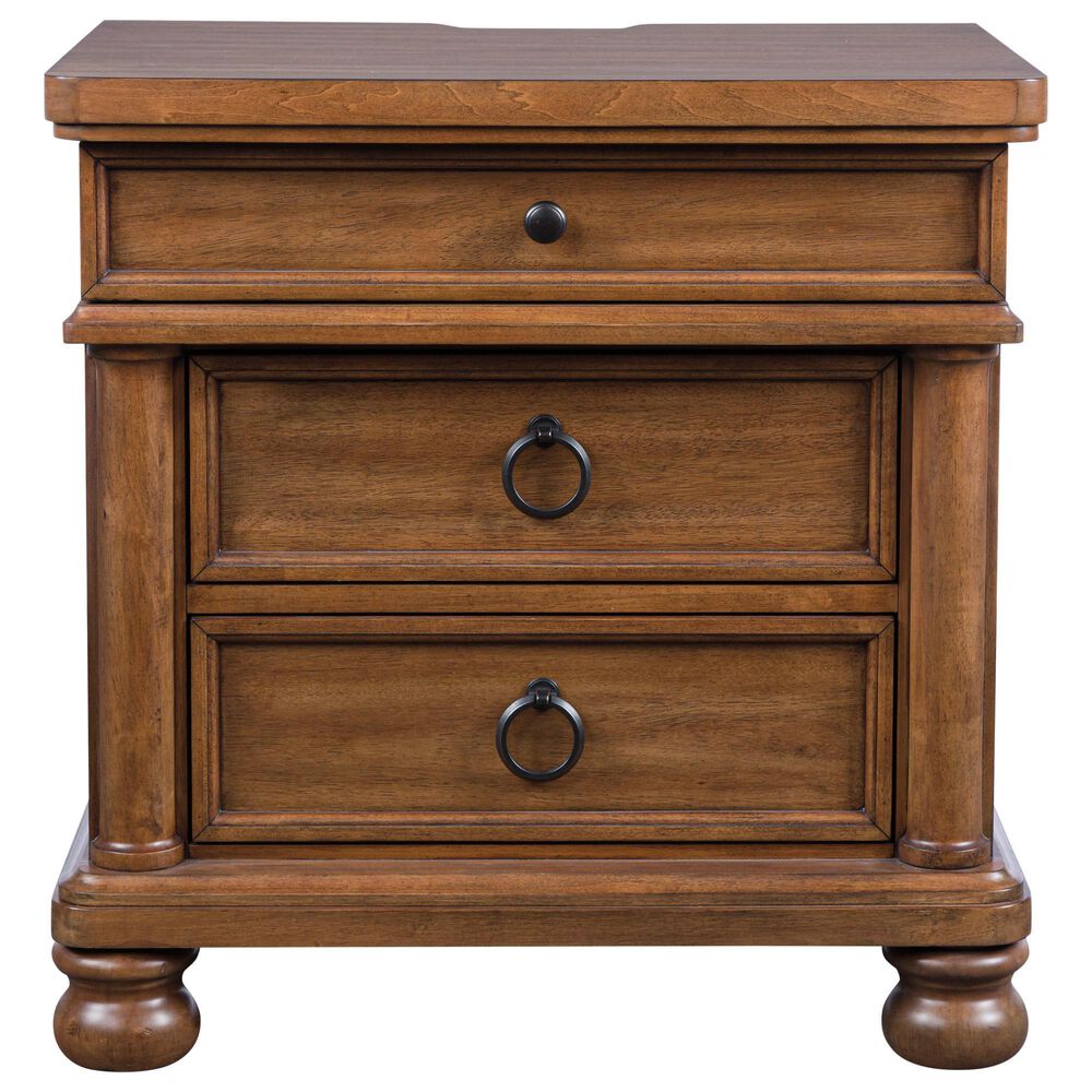 Ashley Rowlenstown California King Panel Bed with Two Nightstands in Brown, , large