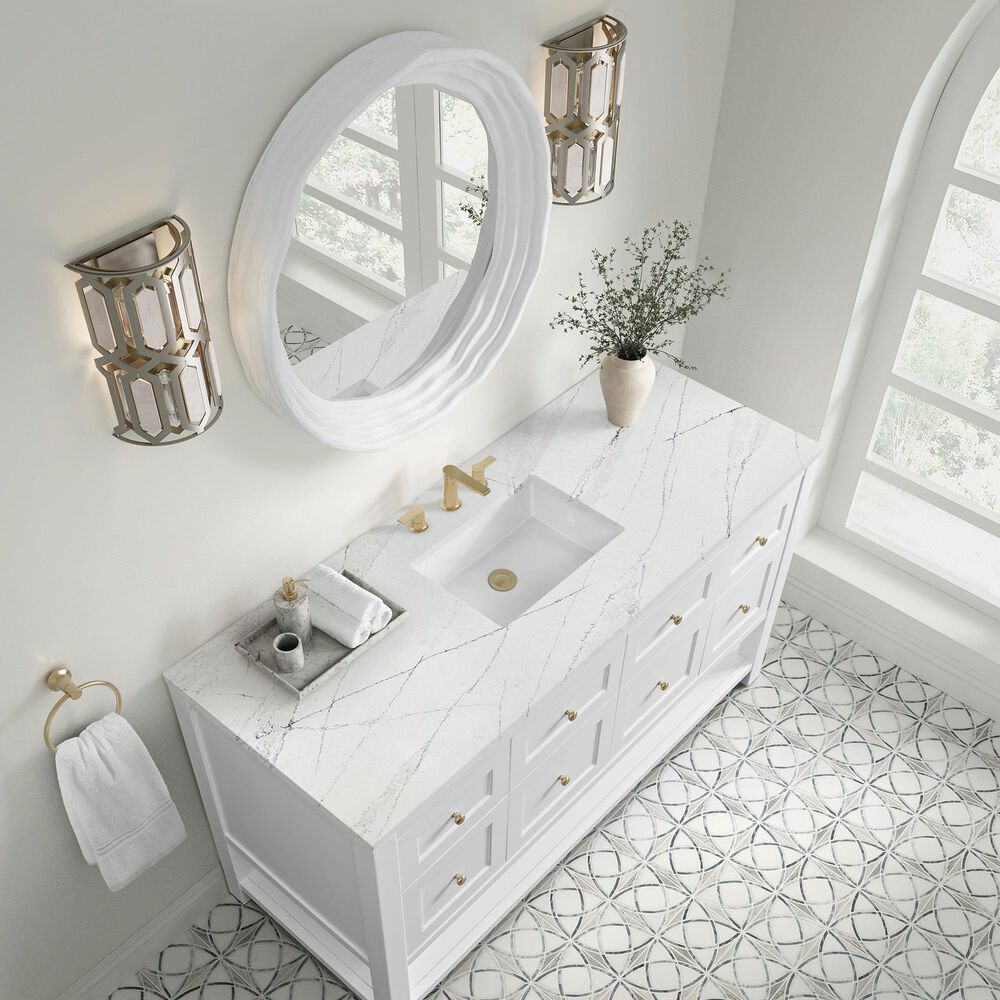 James Martin Vanities Breckenridge 60" Single Bathroom Vanity in Bright White with 3 cm Ethereal Noctis Quartz Top, Rectangular Sink and FreePower Wireless Charger, , large