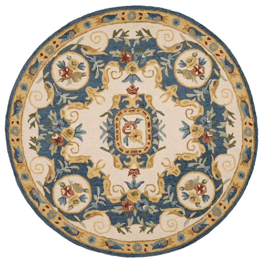 Safavieh Micro-Loop 5" Round Cream and Blue Area Rug, , large