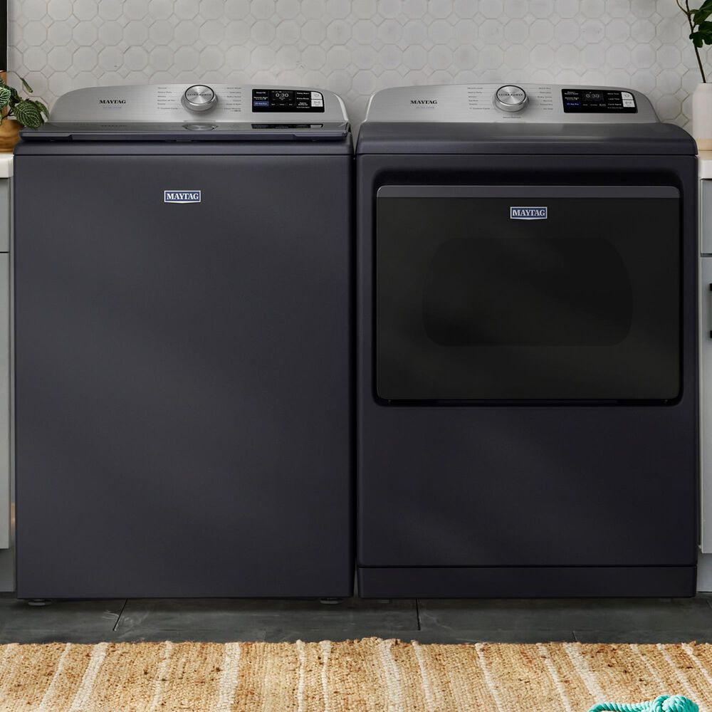 Maytag 5.2 Cu. Ft. Smart Pet Pro Top Load Agitator Washer and 7.4 Cu. Ft. Smart Gas Top Load Dryer Laundry Pair in Midnight Steel, , large
