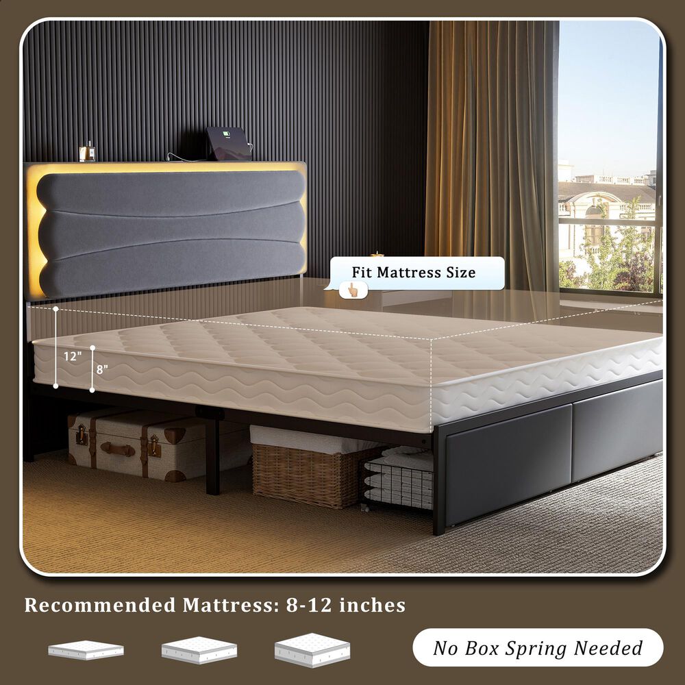 HOMLUX Queen Upholstered Platform Storage Bed Frame in Gray, , large