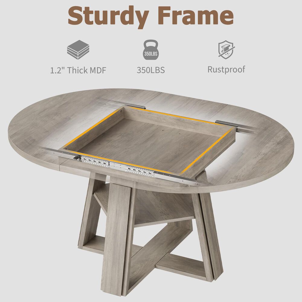 GARVEE 59" Oval Dining Table with Leaf in Light Ivory Gray - Table Only, , large