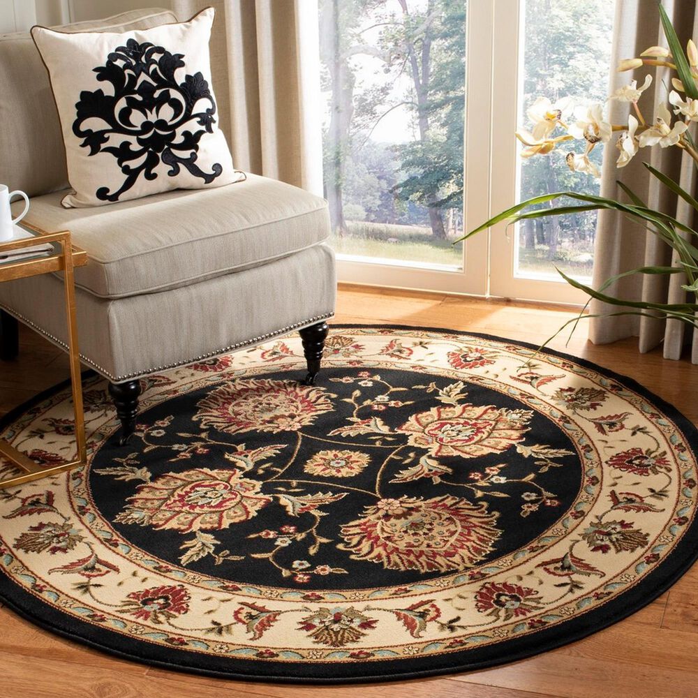 Safavieh Lyndhurst LNH555 5&#39;3&quot; Round Black and Ivory Area Rug, , large