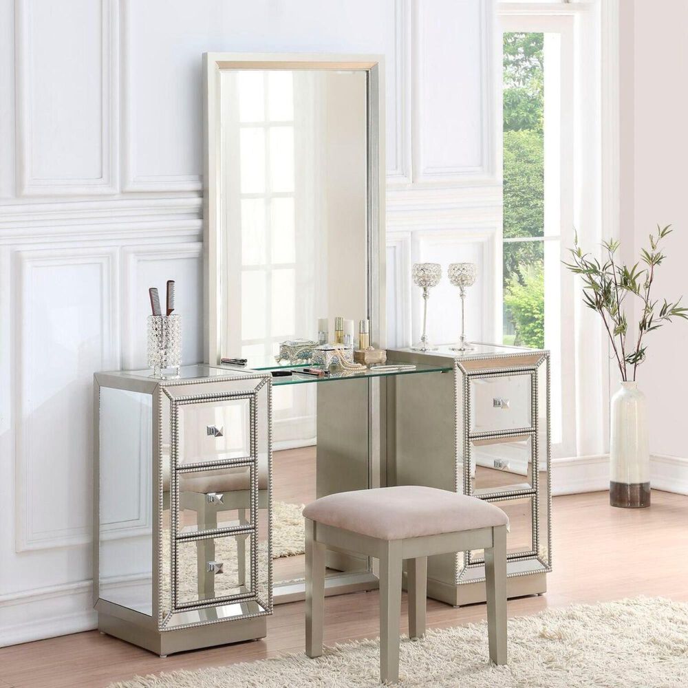 Shell Island Furniture Elsinore Vanity And Mirror In Champagne Nebraska Mart Shell Island Furniture Elsinore Vanity, Nebraska Furniture Mart Makeup Vanities