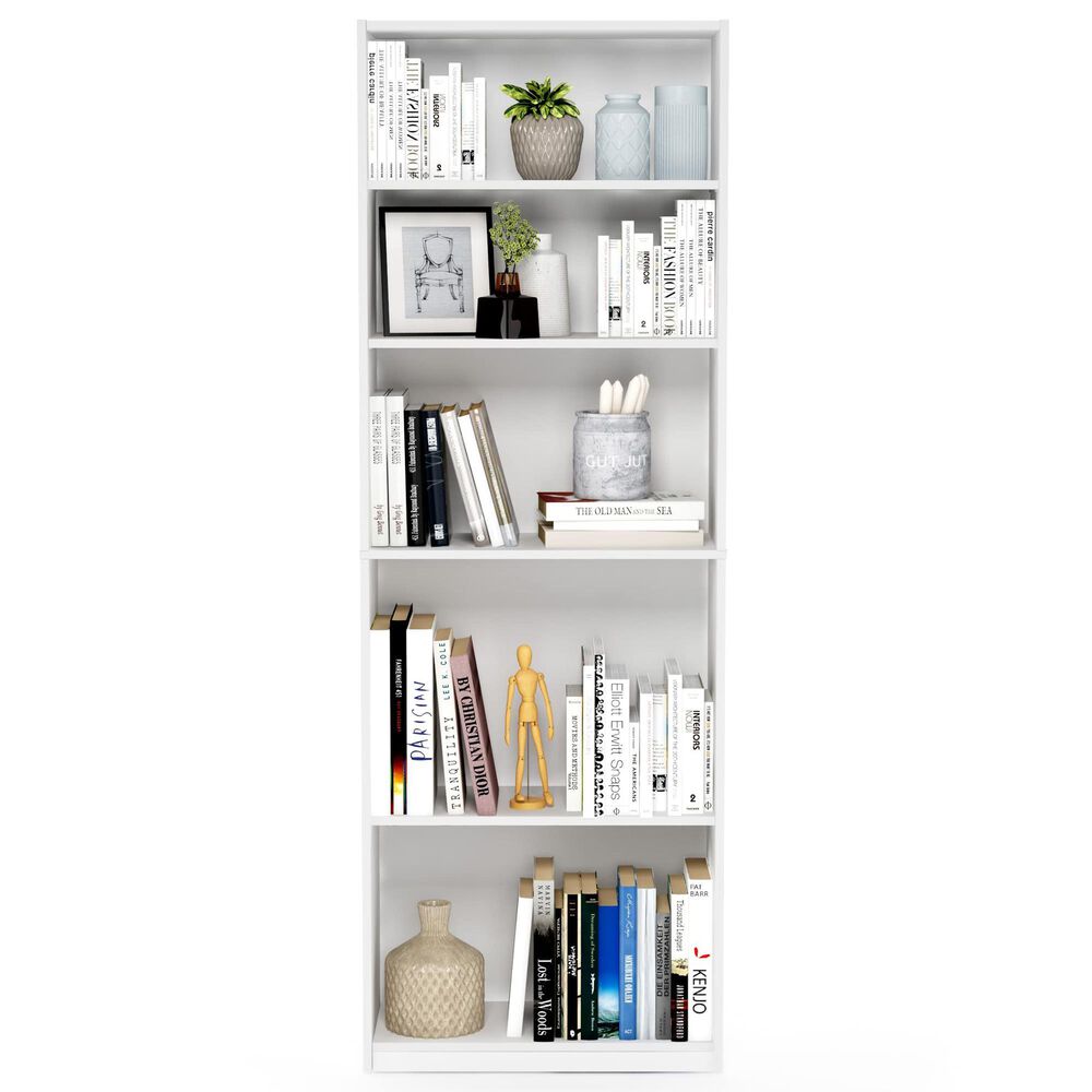 HOMLUX 5-Tier Display Bookshelf with Adjustable Shelves in White, , large