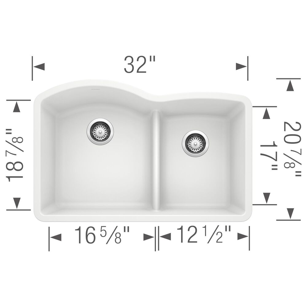 Blanco Diamond 32&quot; 1-3/4 Double Bowl Kitchen Sink with Low Divide in White, , large