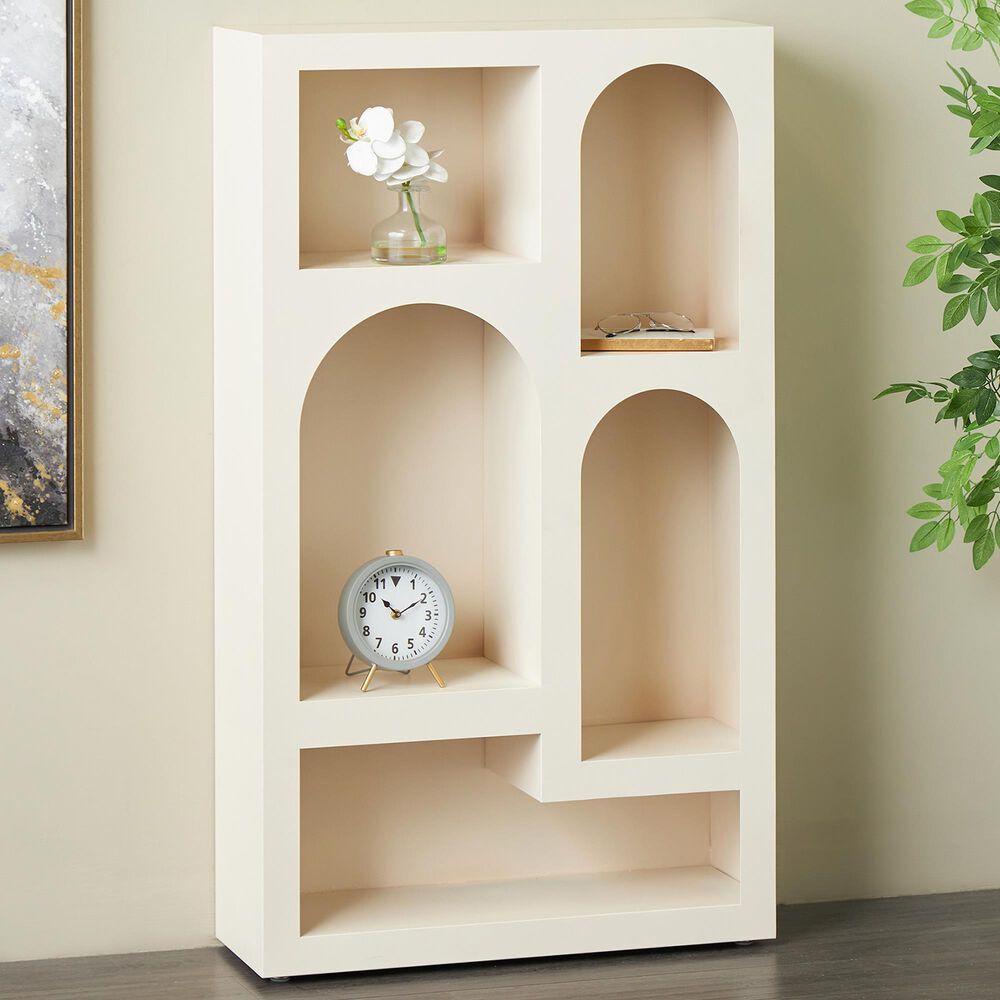 Maple and Jade 5-Shelf Geometric Storage Shelving Unit in Matte Cream, , large