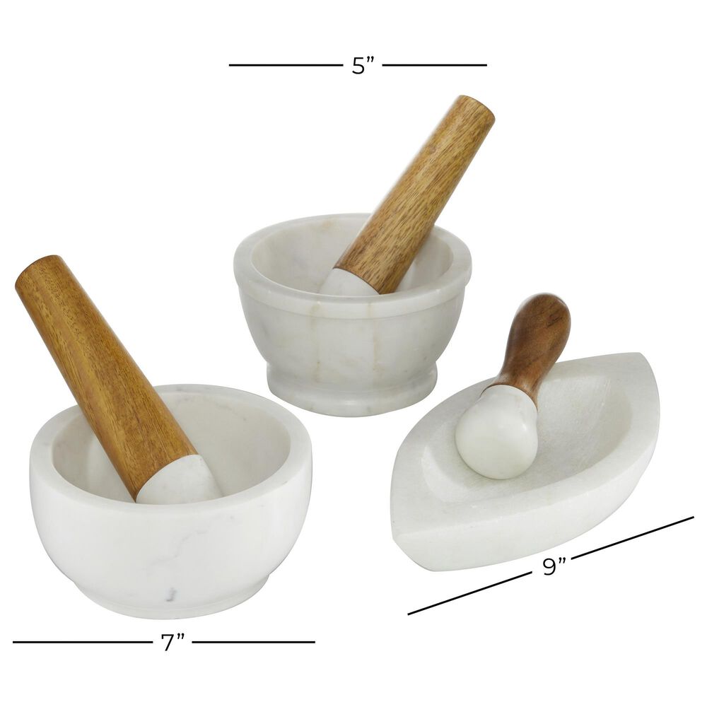 Novogratz Farmhouse Mortar and Pestle in White and Brown &#40;Set of 3&#41;, , large