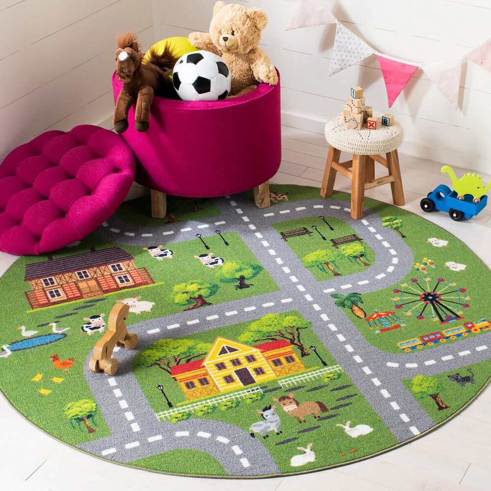 Safavieh Kids Playhouse 5' Round Dark Green and Light Grey Rug, , large