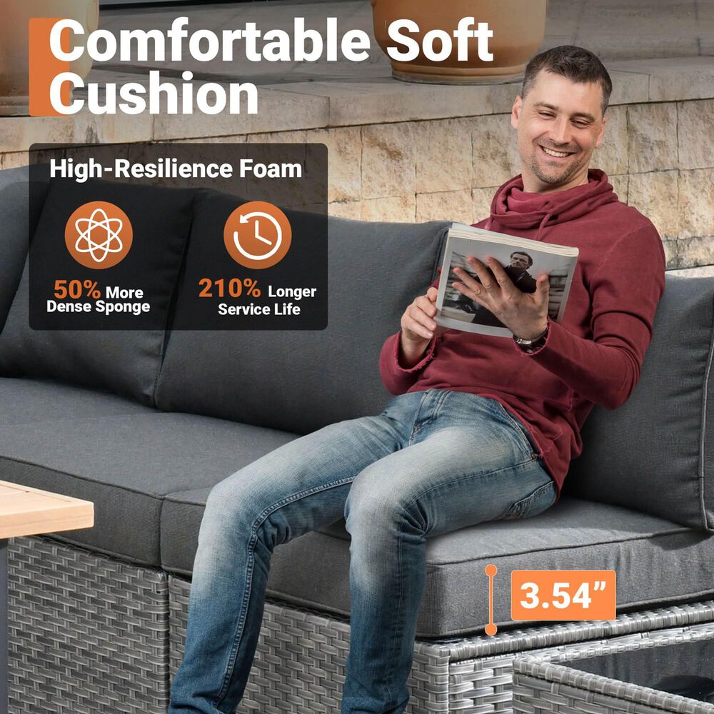 HOMLUX 5-Piece Patio Conversation Set with Grey Wicker in Black, , large