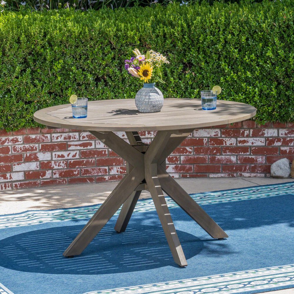Hearth and Haven Stanford Outdoor Round Dining Table in Gray - Table Only, , large