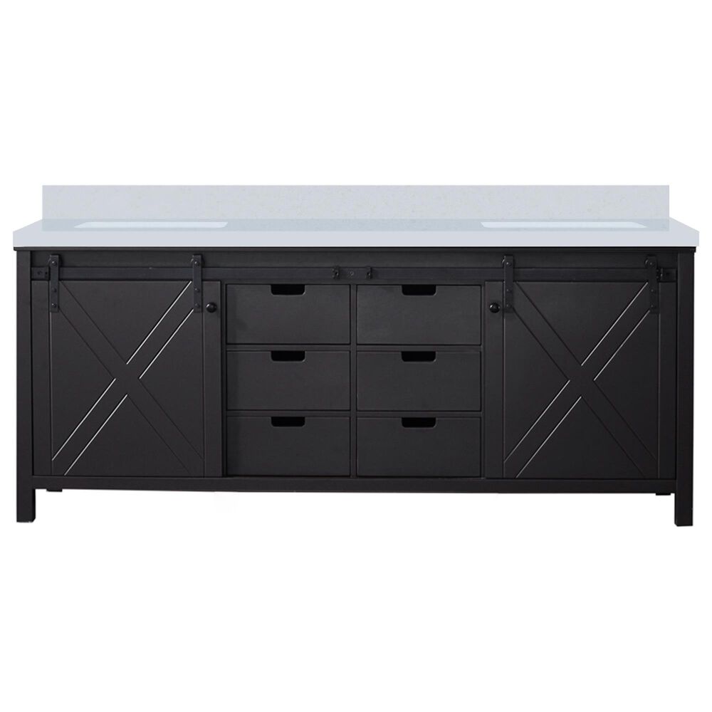 Lexora Home Marsyas 80&quot; Double Bathroom Vanity in Brown with 2 cm White Cultured Marble Top and Rectangular Sinks, , large