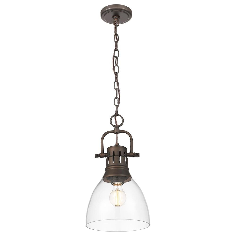 Golden Lighting Duncan 1-Light Small Pendant with Chain and Clear Shade in Rubbed Bronze, , large